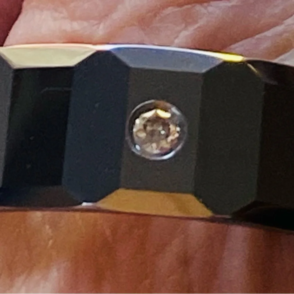 Faceted Tungsten Carbide Ring with Diamond Accent